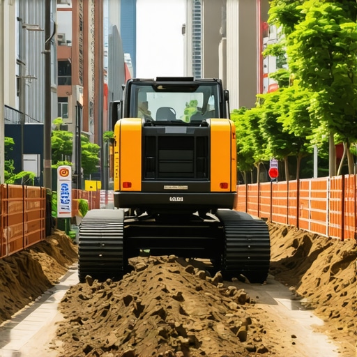 Autonomous Trenching Equipment with AI Integration Advanced autonomous trenching machine equipped with sensors and AI system working in city underground construction