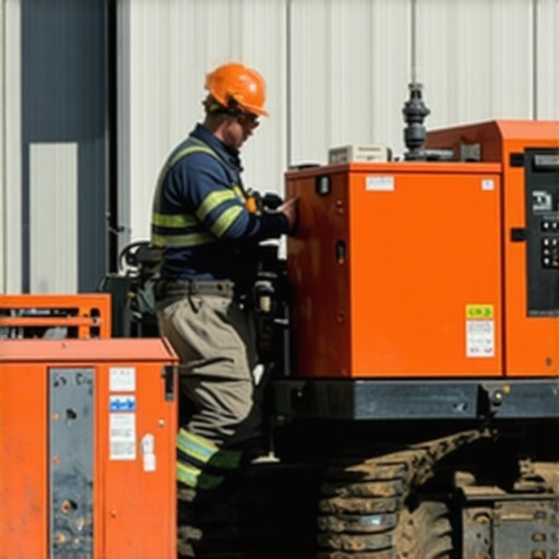 Hydrovac equipment working in urban construction site with soil analysis tools