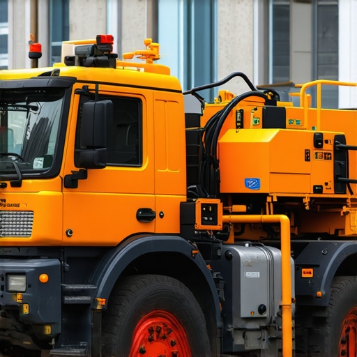 Hydrovac with Advanced Utility Detection Technologies Hydrovac truck equipped with ground-penetrating radar and sensors at urban construction site