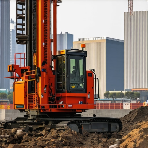 Modern underground drilling rig with AI sensors and digital controls in urban environment