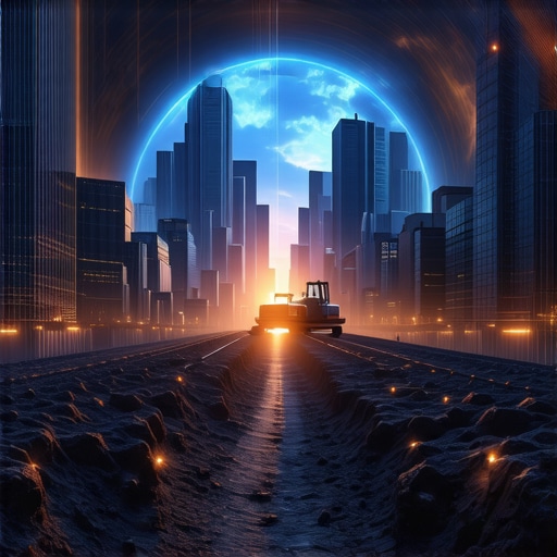 High-tech underground construction site with AI, robotics, sensors