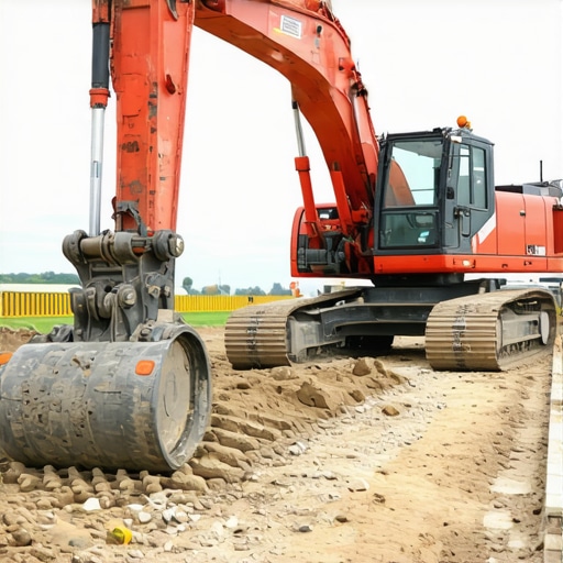 Construction worker using GPS-guided vacuum excavation equipment for safe trenching