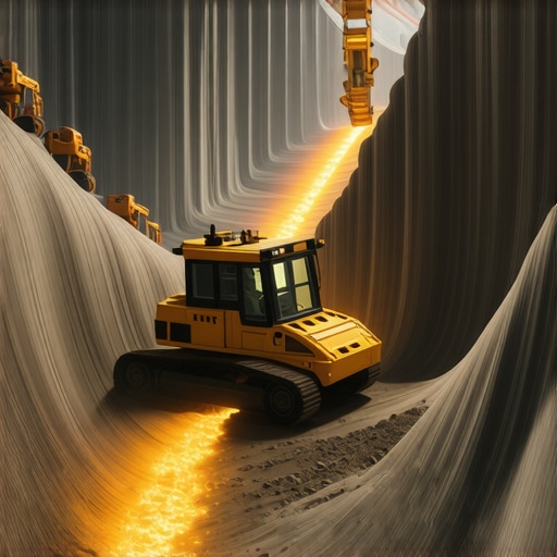 Futuristic construction site with augmented reality and AI systems