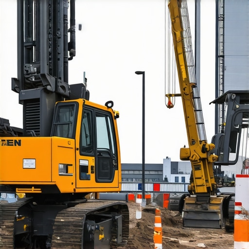 Modern automated borehole drilling rig equipped with sensors in a city construction zone.