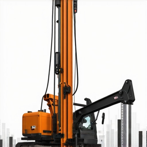 Modern borehole drilling setup equipped with AI sensors and live data interface in a cityscape.