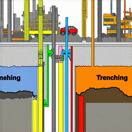 Diagram illustrating combined vacuum excavation, borehole drilling, and trenching methods in city infrastructure projects