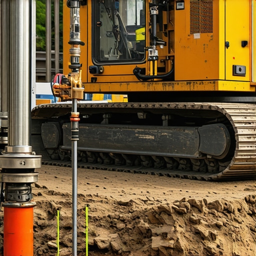 Modern borehole drill equipped with sensors operating in complex underground soil formations, highlighting technological innovation in utility mapping.