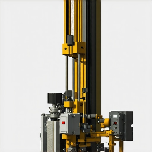 Close-up of drill rig equipped with geotechnical sensors monitoring subsurface conditions during complex drilling operation.