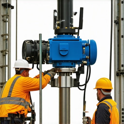 Advanced Borehole Drilling in Urban Environment Technicians operating sophisticated borehole drilling technology with geophysical sensors in cityscape