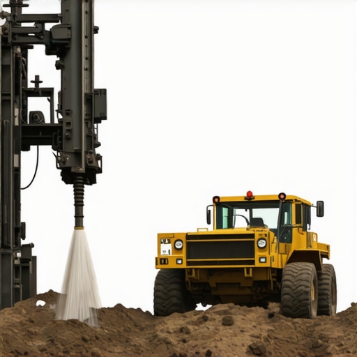 Technicians applying nano-engineered grout for soil stabilization during borehole drilling
