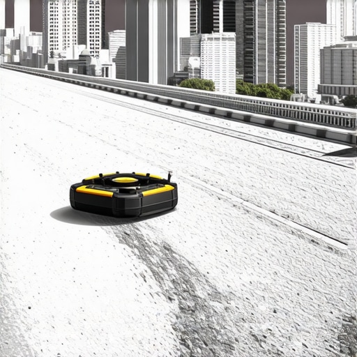 Close-up of high-tech ground-penetrating radar device mapping underground infrastructure amidst cityscape.