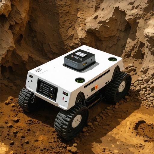 A high-tech excavator robot equipped with sensors operating underground in challenging soil conditions