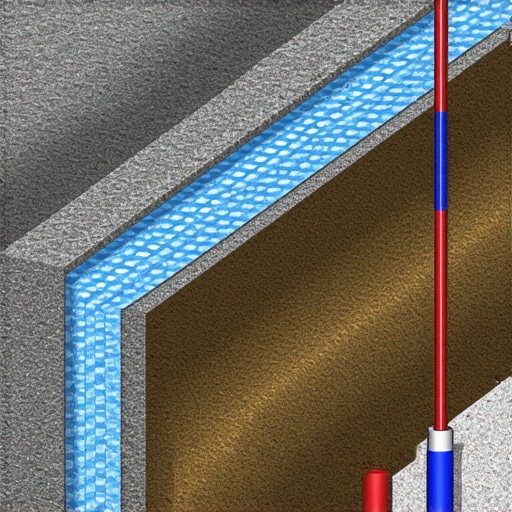 Diagram showing layers of fiber-reinforced geosynthetics reinforcing a hillside slope with water drainage pathways.