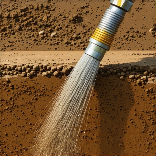 Close-up of soil stabilization grout injection process using nano-technology to reinforce loose soils.