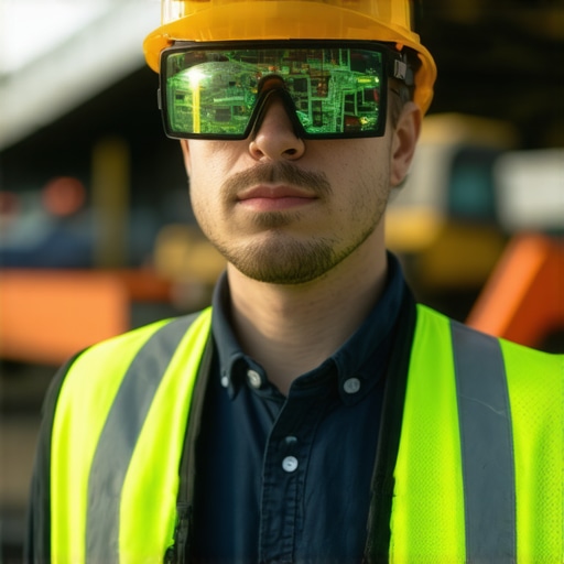 Construction worker wearing AR glasses displaying underground utility data