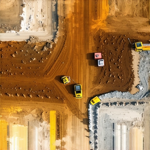 Aerial shot showing sensors and excavation equipment working on a clay-rich site with data visualization overlays.