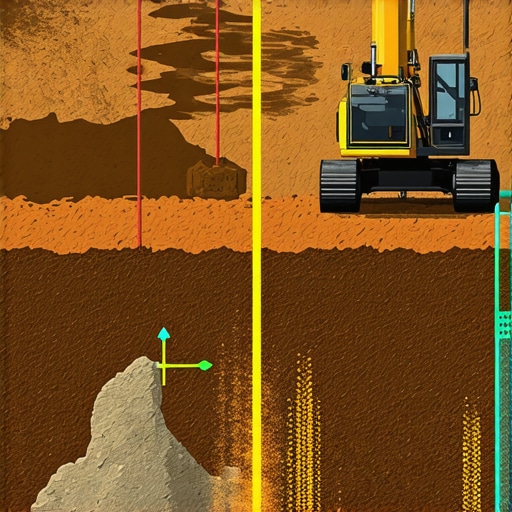 Construction site with advanced sensors and excavation machinery on a clay site