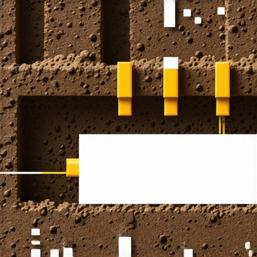 Illustration of soil sensors connected to data analysis tools for erosion prediction