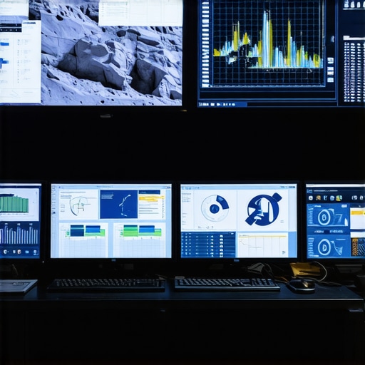 Control room displaying real-time underground utility mapping and soil monitoring data