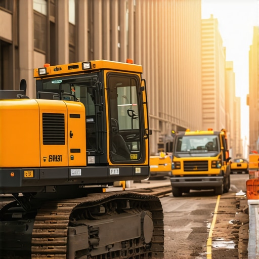 Modern vacuum excavation equipment equipped with sensors performing underground work in city environment