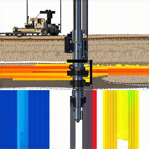 Advanced autonomous drilling rig navigating through heterogeneous subsurface conditions with sensor arrays.