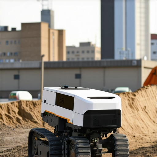 Robotic trenching machine with sensors working in city excavation site.