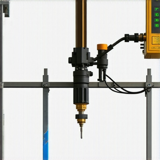 Modern borehole drilling operation with sensors and GIS technology in city environment.