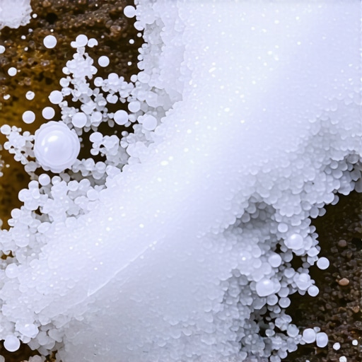 Microbial Soil Stabilization Process Close-up illustration showing bacteria inducing calcite precipitation to reinforce soil particles in ground stabilization.