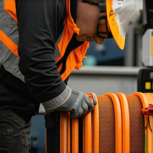 Engineer examining thermoelectric hoses equipped with sensors for temperature regulation in excavation process