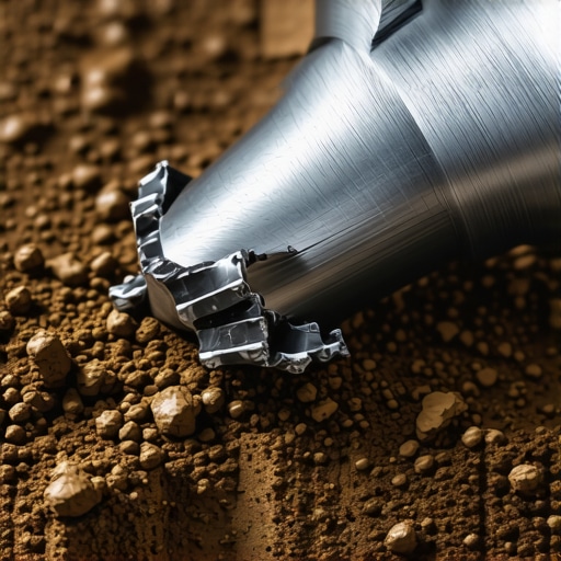 A drill bit coated with nanotechnology repelling sticky soil during excavation