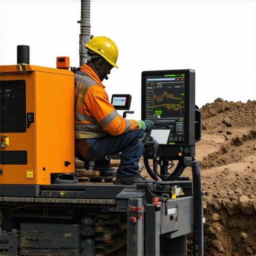 An operator using digital interface showing pressure and soil data in underground excavation