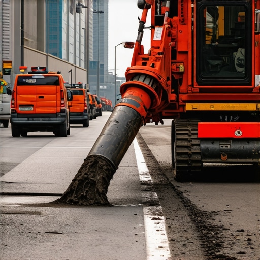 Automated Hydrovac Operation for Pavement Safety Hydrovac nozzle performing precise excavation in an urban setting to minimize pavement damage.