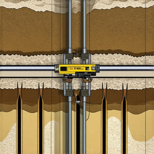 Survey equipment analyzing soil layers for groundwater control.