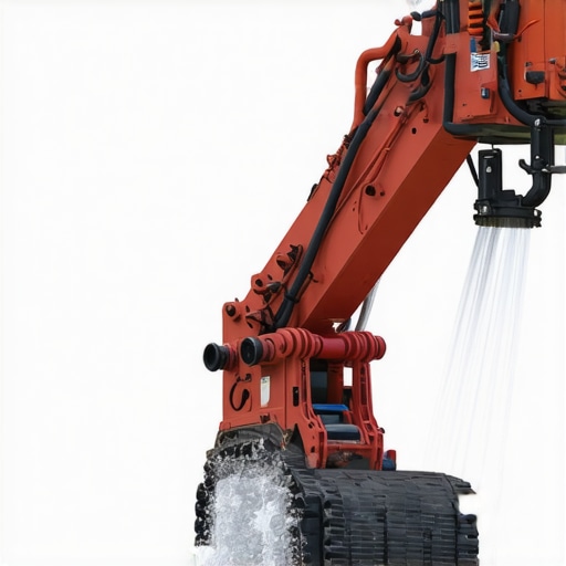 Close-up view of high-pressure hydrovac nozzle with adjustable jets and sensors during soil removal