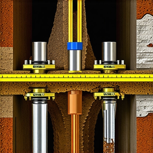 Close-up of trench wall reinforcement using sensors and chemical grouts in excavation site