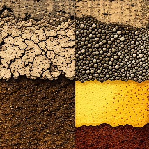 Detailed cross-section of diverse soil types showing differences in texture and moisture content for excavation planning.