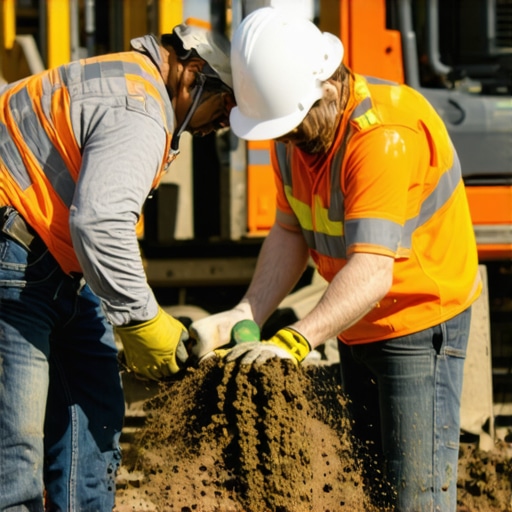 Soil Stabilization Inspection Engineer examining soil stabilization materials during underground utility work