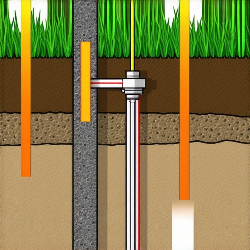 Colorful diagram showing geotechnical sensors and underground utilities in urban soil layers.