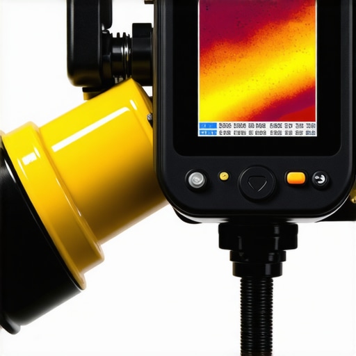 Close-up of a thermal sensor on hydrovac equipment monitoring soil temperature during trenching.