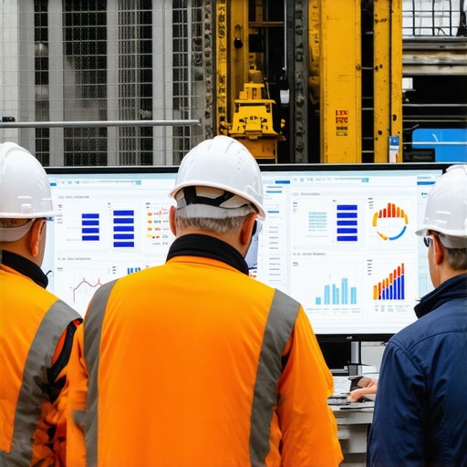 Engineers reviewing advanced sensor data for soil analysis at a construction site.