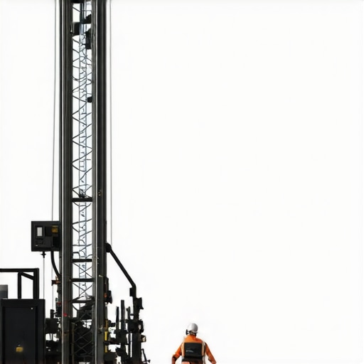 Sophisticated drill rig equipped with sensors drilling into heterogeneous soil layers at depth