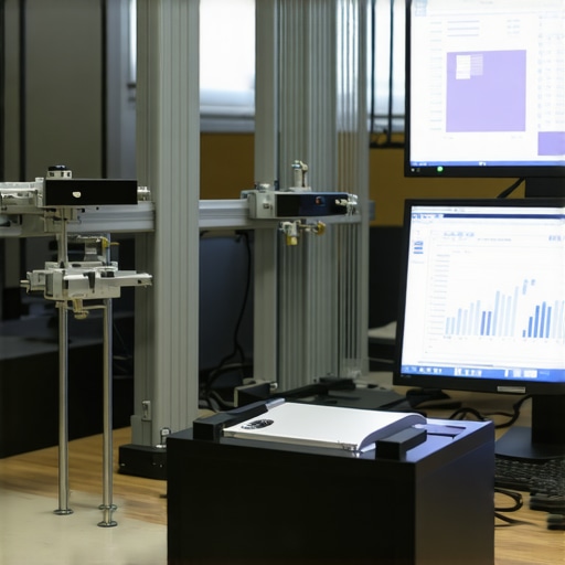 An array of high-tech soil moisture sensors connected to a data analytics platform in a geotechnical lab