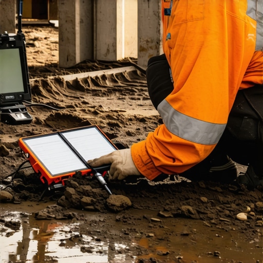 Advanced Soil Monitoring in Vacuum Excavation Soil scientist using sensors to analyze saturated soil conditions