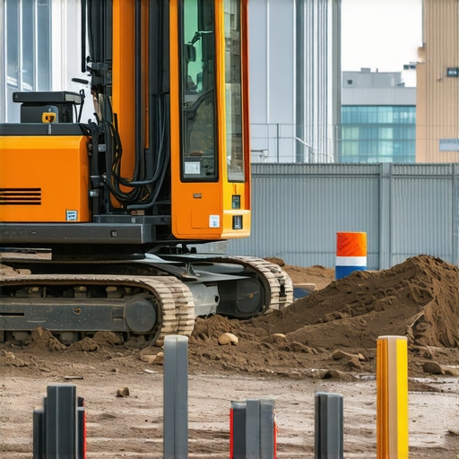 Cutting-edge Vacuum Excavation in Urban Trenching Operations Modern vacuum excavation machine trenching near underground utility lines in cityscape.