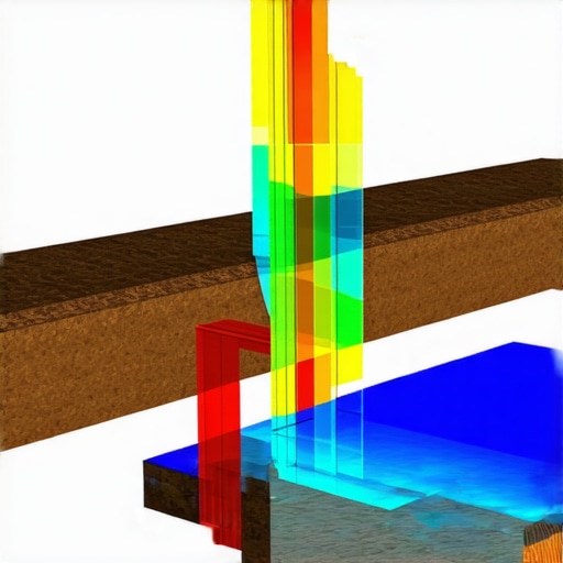 A 3D digital rendering showing layers of underground soil and rock in a simulation environment