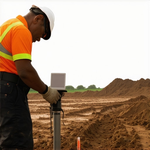 Innovative Soil Monitoring Technologies Close-up of advanced soil moisture sensors deployed during hydro-vacuum excavation in wet clay