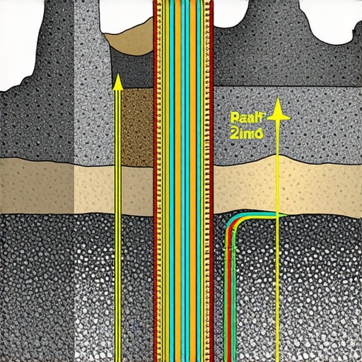 Illustration of layered gravel with adaptive stabilization and sensors tracking borehole stability
