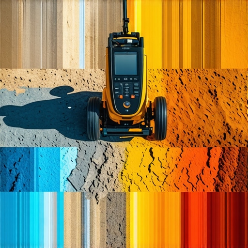 Modern GPR Equipment in Soil Analysis A technician operating ground penetrating radar device over a construction site with visible soil layers.