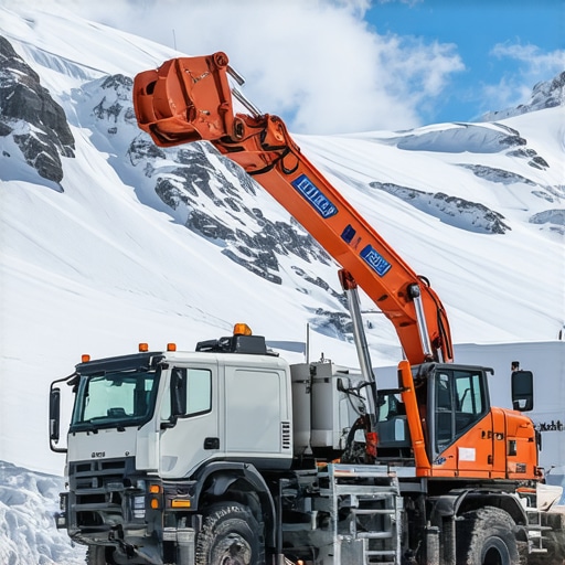 Hydrovac truck working in mountainous terrain showing specialized vacuum equipment.